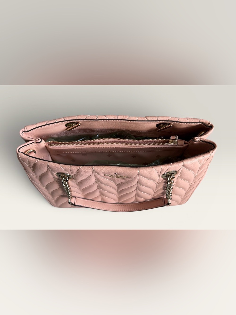 KATE ♠️ SPADE LEATHER Pink Quilted Chain-Handle BAG - Picture 7 of 17